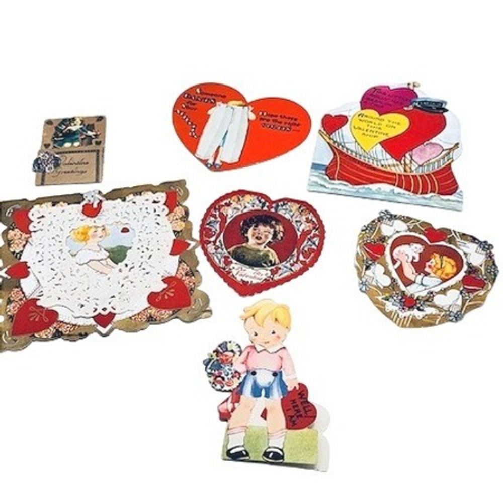 Vintage Valentines Day Card Lot Ephemera 7 cards